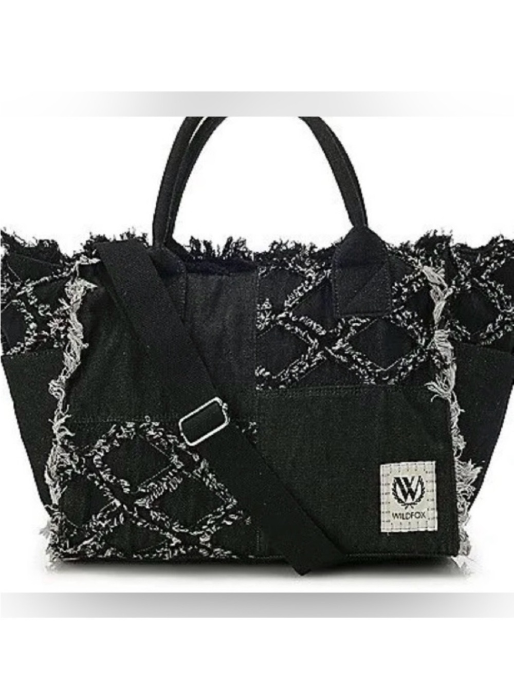 Wildfox Black Fringe Tote with Detailing and Crossbody Strap